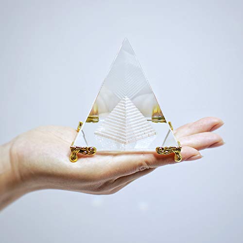 Together-life Crystal Pyramid Prism, Feng Shui Crafts Meditation Crystal with Gold Stand for Home Office Art Decor, Pyramids Gift, Stand for Prosperity, Positive Energy and Good Luck(8cm) - Image 4