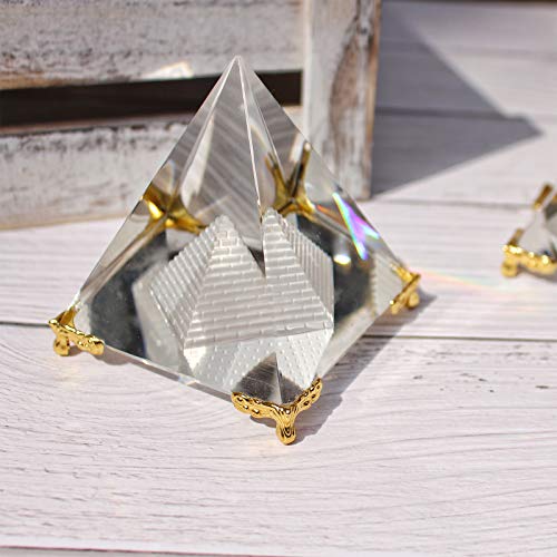 Together-life Crystal Pyramid Prism, Feng Shui Crafts Meditation Crystal with Gold Stand for Home Office Art Decor, Pyramids Gift, Stand for Prosperity, Positive Energy and Good Luck(8cm) - Image 2