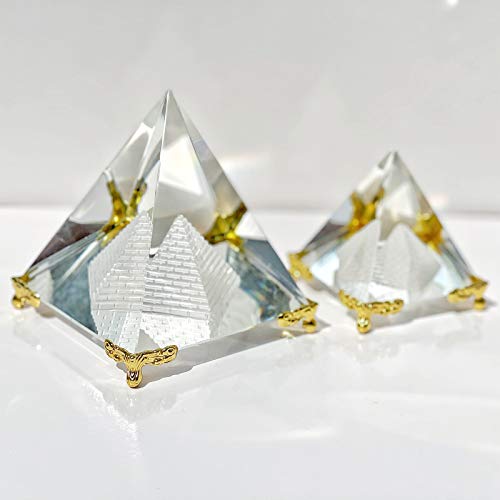 Together-life Crystal Pyramid Prism, Feng Shui Crafts Meditation Crystal with Gold Stand for Home Office Art Decor, Pyramids Gift, Stand for Prosperity, Positive Energy and Good Luck(8cm) - Image 5