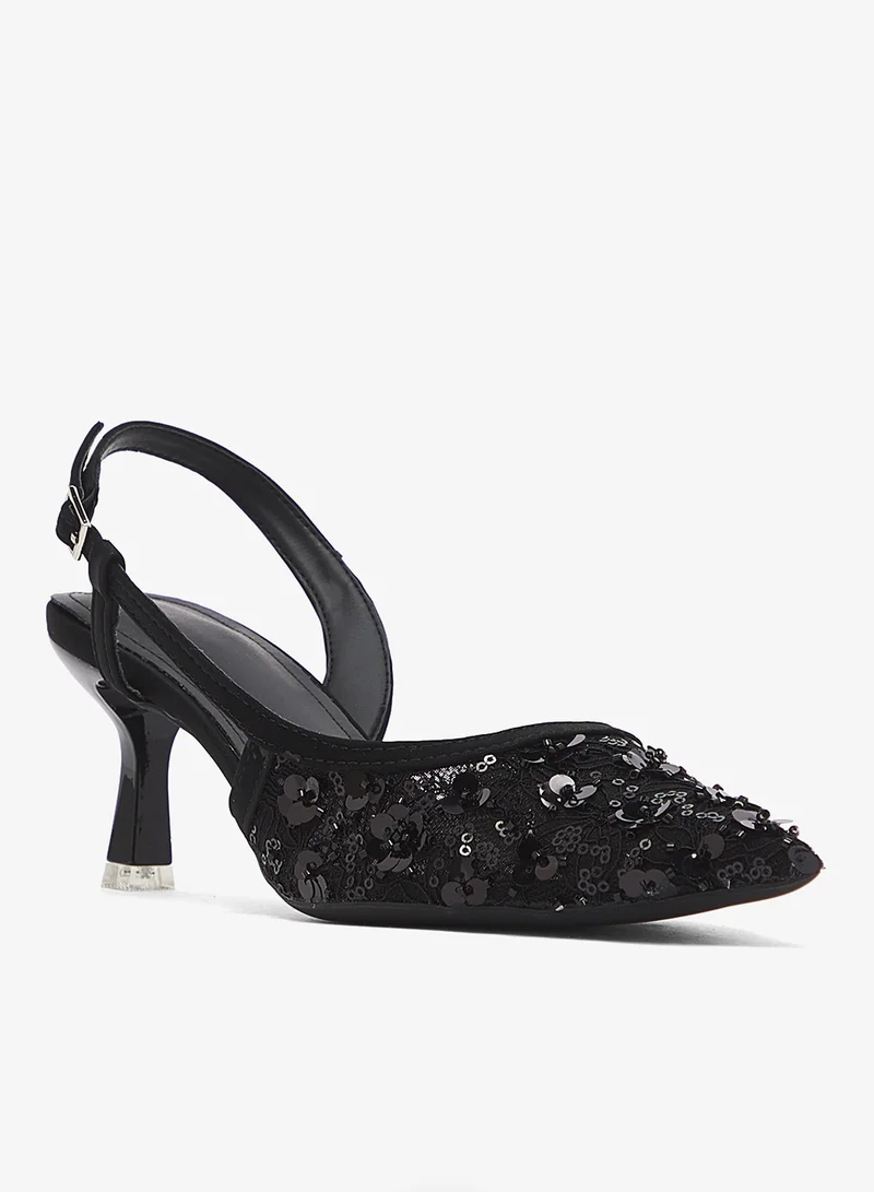 Ella Limited Edition Sequin Detail Embellished Pump With Strap