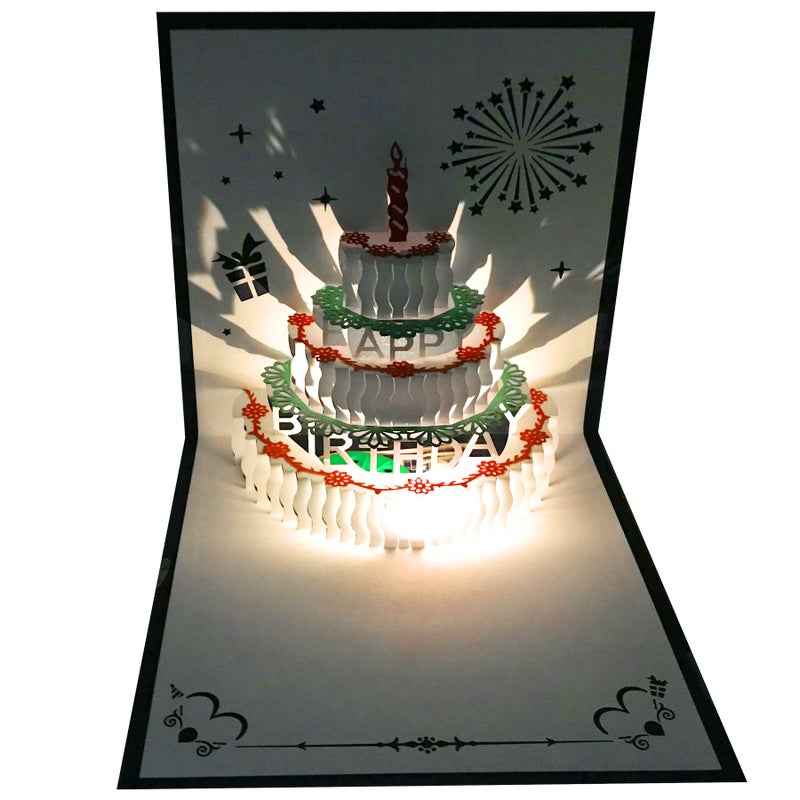 بطاقات عيد ميلاد تنبض ثلاثية الأبعاد، بطاقة عيد ميلاد بمشعل LED دافئ وموسيقى "عيد ميلاد سعيد" وبطاقات بريدية وتنبض بطاقات تهنئة مقطوعة، أفضل بطاقات عيد ميلاد لأمك، زوجتك، أختك، فتاة، صبي، أصدقائك - عبوة واحدة - Image 1
