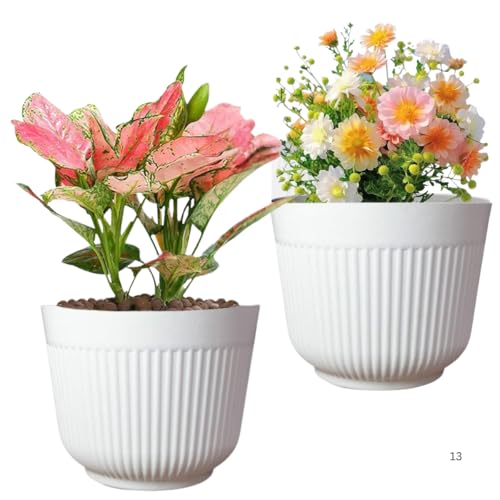 SOUVENIR 12 inch Flower Pot | Pack of 2 | for Home Decoration Big Size Plastic Durable Large Gamla for Plants Outdoor/Indoor Gardening Plant Pot for Home Terrace Lawn Balcony Nursery (White) - Image 1