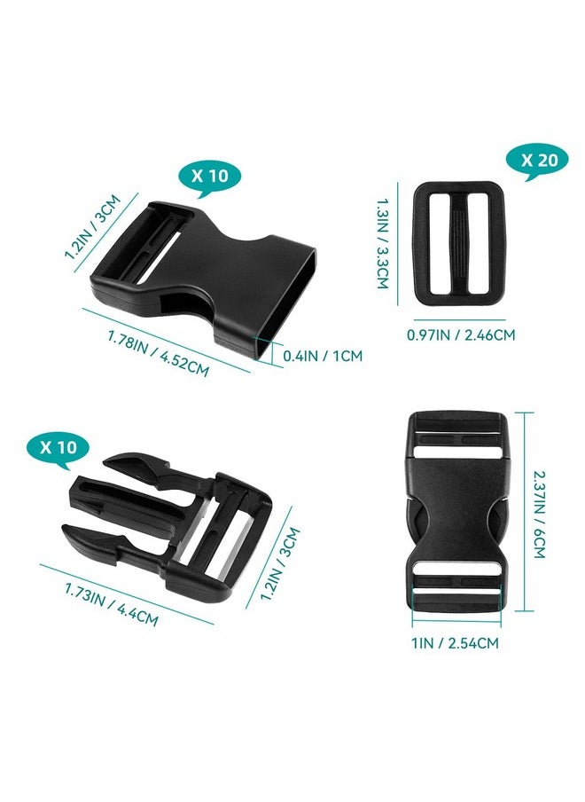 Tenalleys 10 Set 1 inch Buckles for Straps with 20 pcs Tri-glide Slide Clip, Quick Side Release Plastic Buckle Clip, Fit 1 inch Wide Nylon Webbing Canvas Strap (Black)  - Image 2