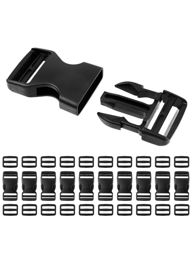 Tenalleys 10 Set 1 inch Buckles for Straps with 20 pcs Tri-glide Slide Clip, Quick Side Release Plastic Buckle Clip, Fit 1 inch Wide Nylon Webbing Canvas Strap (Black)  - Image 1