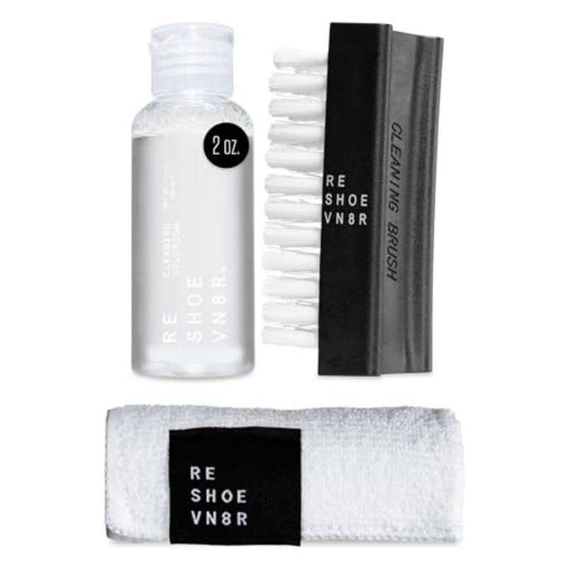 RESHOEVN8R Starter Shoe Cleaning Kit â€“ Sneaker Cleaner with 2oz Shoe Cleaning Solution, Medium Bristle Brush & Microfiber Towel â€“ Safe for Canvas, Mesh, Leather, Nubuck, Knit, Plastic & Rubber Shoes - Image 1
