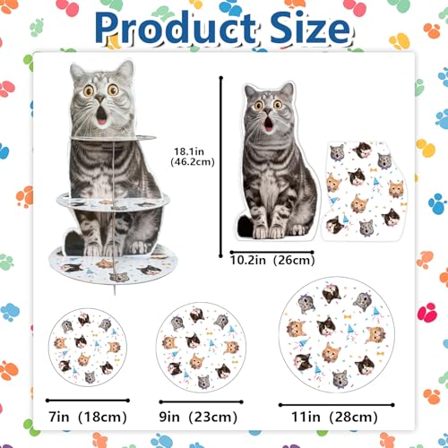 partyzoa 2 Pack Cat Cupcake Stand Birthday Party Decorations Supplies, Cat 3 Tier Cardboard Cupcake Stand Cup Cake Tower Display Dessert Holder Set for Birthday Party Decor Supplies Favors - Image 4