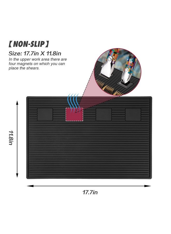 MoyRetty Magnetic Barber Station Mat For Clippers Stripe Nonslip Organizer Professional Salon Barbershop Workstation Pads Beauty Salon Tools(19" X 13" Black) - Image 5