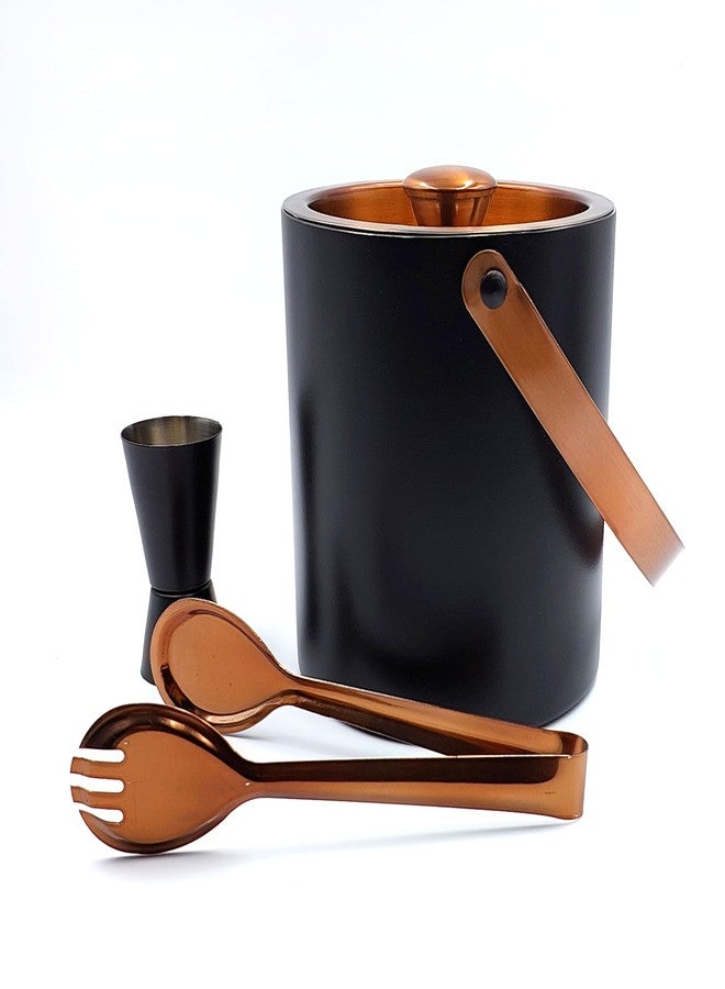 EVK® Black & Copper Stainless Steel Insulated Ice Bucket (1.5 Liter) with Ice Tong and peg Measure | Great bar Tools for Home bar Accessories, Mini bar (Large) - Image 1