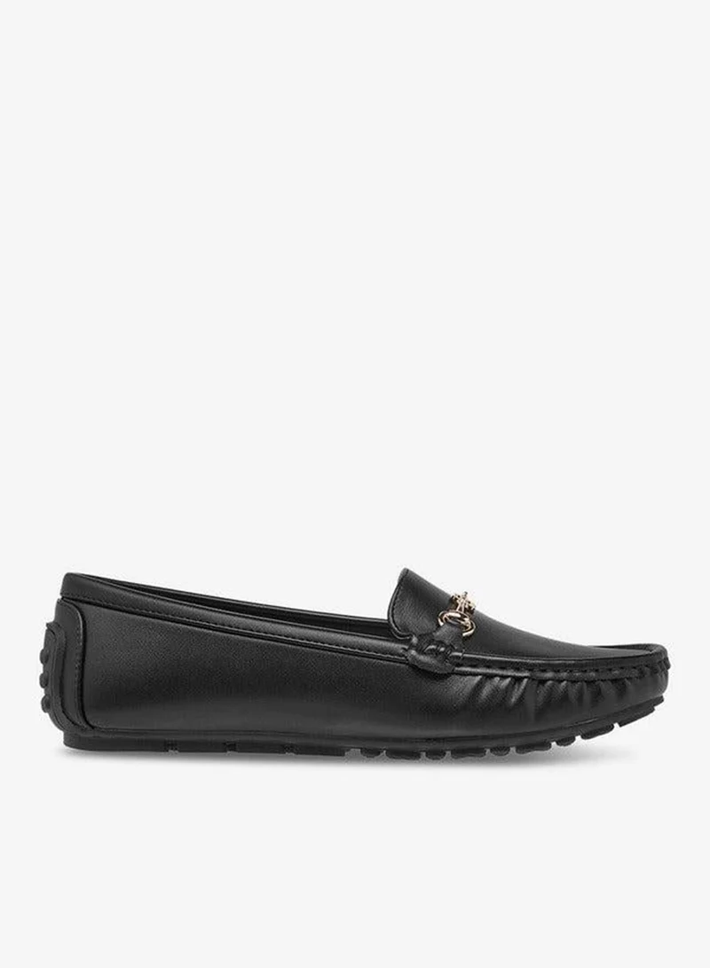 Flora Bella By Shoexpress BLACK Women Metal Accent Slip-On Loafers for Women | Best Price UAE