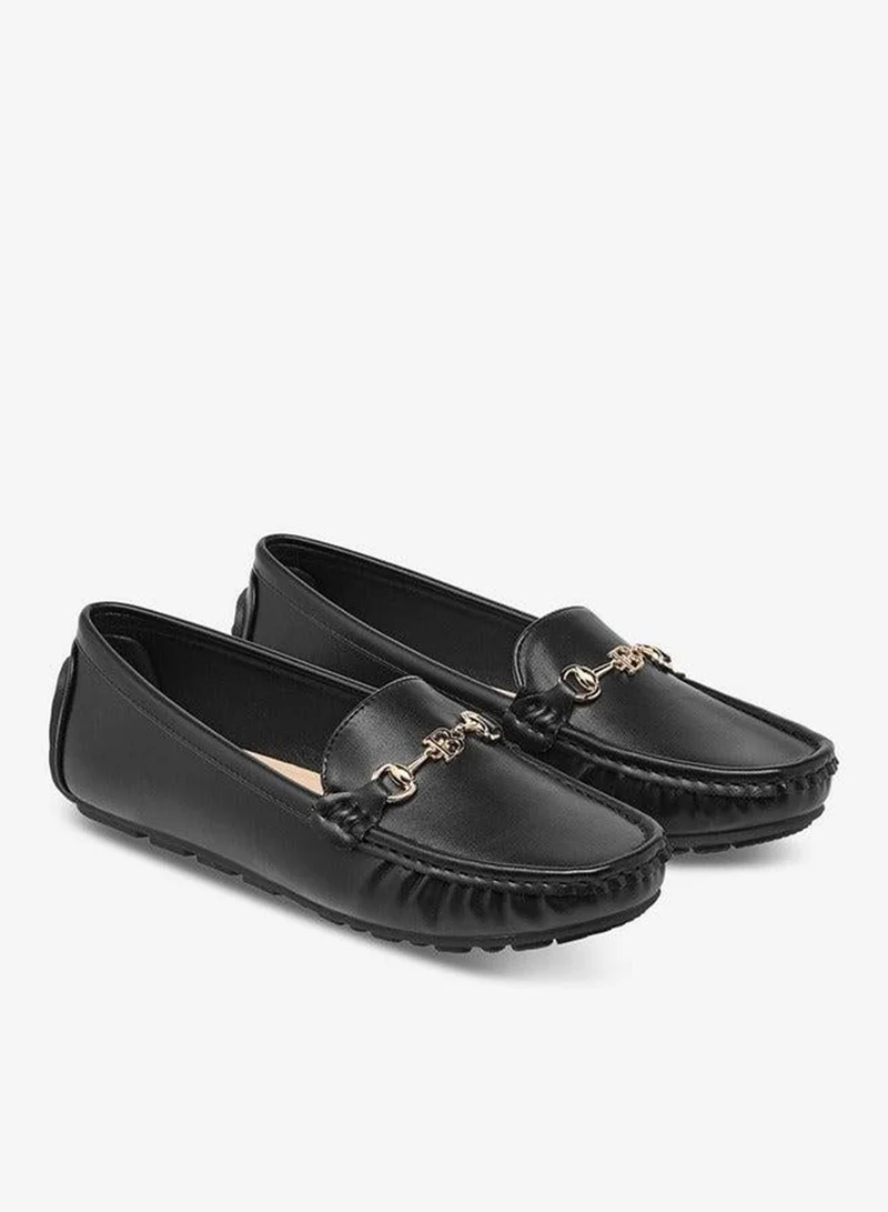 Flora Bella By Shoexpress BLACK Women Metal Accent Slip-On Loafers for Women | Best Price UAE