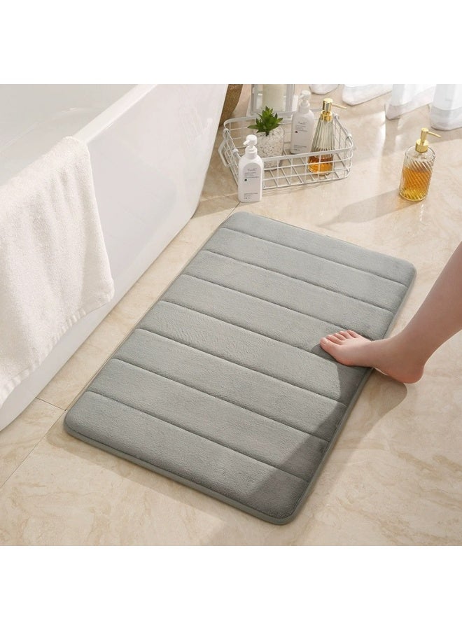 Coral Fleece Memory Foam Bath Mat, Striped Non-Slip Bathroom Floor Mat, 2 Pack - Image 2