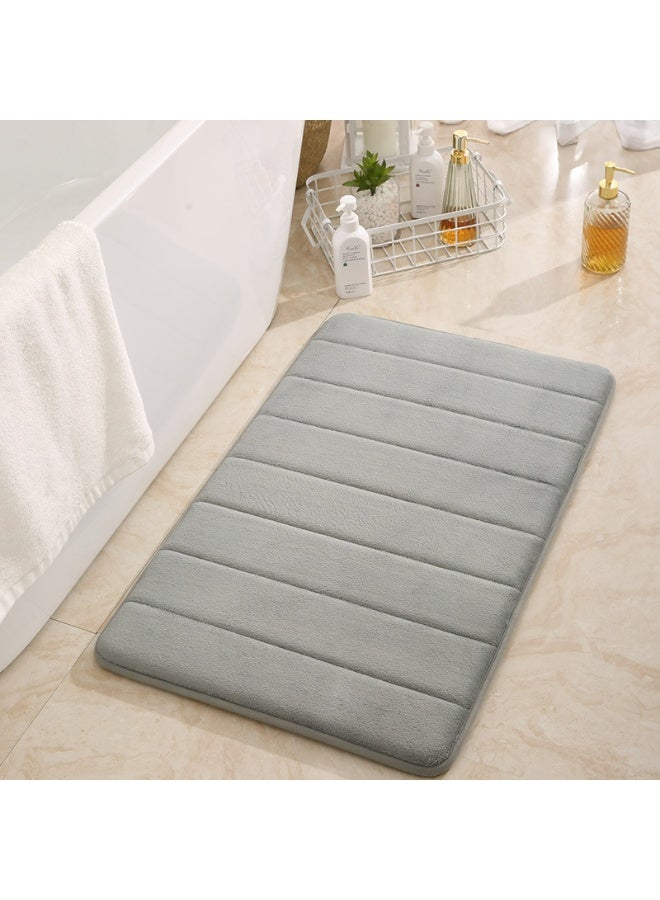 Coral Fleece Memory Foam Bath Mat, Striped Non-Slip Bathroom Floor Mat, 2 Pack - Image 1