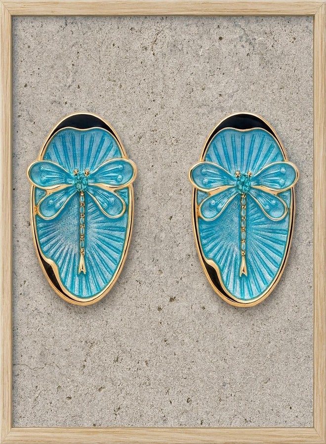 AMAAL Gold Plated Blue Enamel Dragonfly Stud Earrings for Women & Girls | Korean Oval Studs | Meenakari | Western Wedding,Earing | Stylish Jewellery for woman Valentine Gift for Girlfriend -521 - Image 3