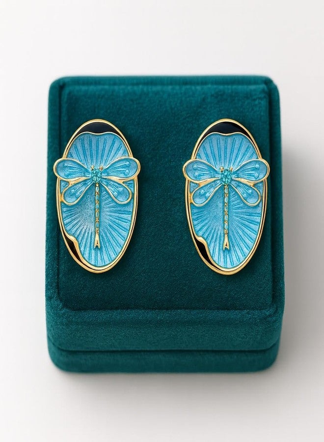 AMAAL Gold Plated Blue Enamel Dragonfly Stud Earrings for Women & Girls | Korean Oval Studs | Meenakari | Western Wedding,Earing | Stylish Jewellery for woman Valentine Gift for Girlfriend -521 - Image 5