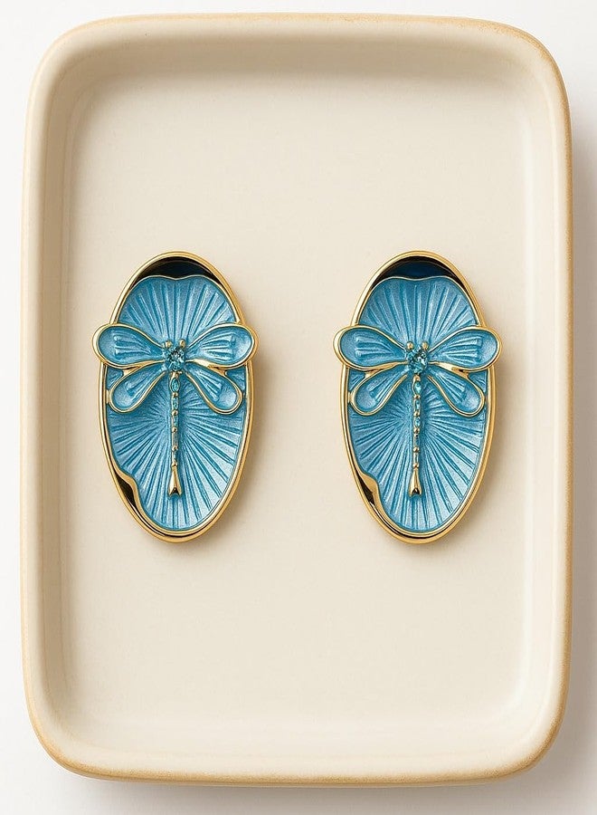 AMAAL Gold Plated Blue Enamel Dragonfly Stud Earrings for Women & Girls | Korean Oval Studs | Meenakari | Western Wedding,Earing | Stylish Jewellery for woman Valentine Gift for Girlfriend -521 - Image 4