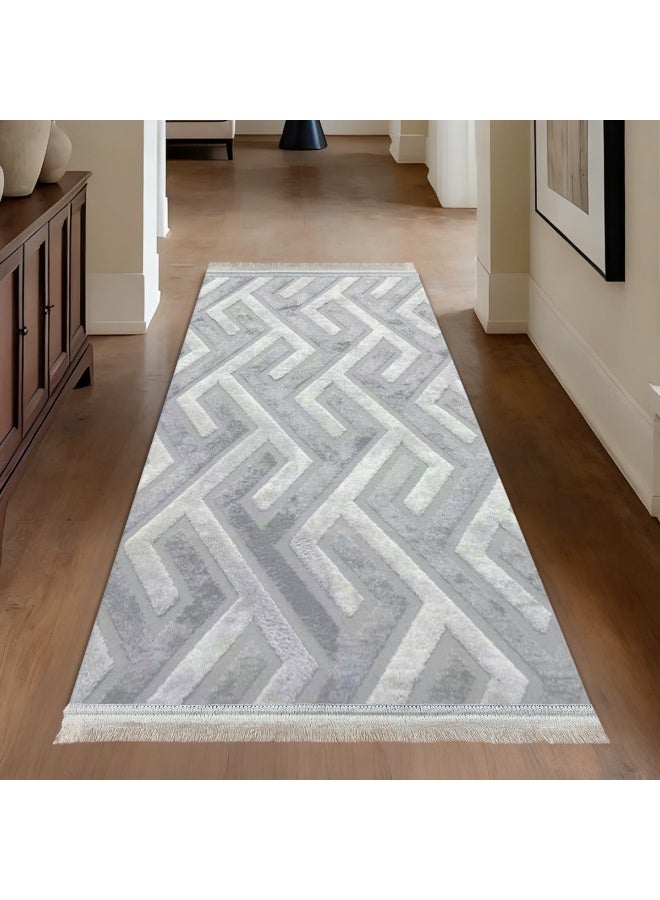 SMART HOME Long, padded, and soft hallway rug 200x100 cm – Bedroom and hallway rug – Modern geometric pattern floor rug – Luxurious entryway and corridor rug – Comfortable everyday home rug - Image 1