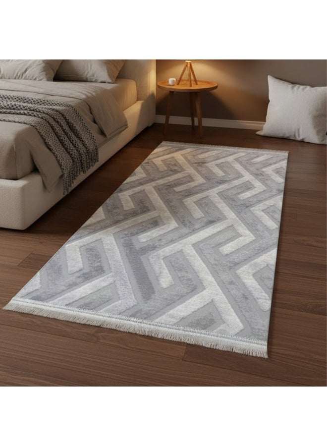SMART HOME Long, padded, and soft hallway rug 200x100 cm – Bedroom and hallway rug – Modern geometric pattern floor rug – Luxurious entryway and corridor rug – Comfortable everyday home rug - Image 5