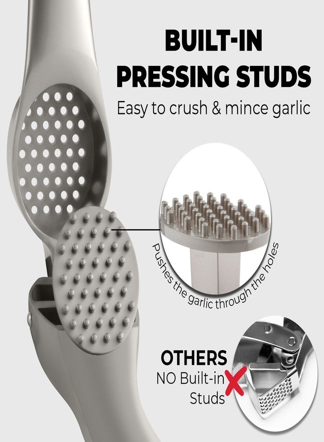 Zulay Kitchen Premium Garlic Press Set - Rust Proof & Dishwasher Safe Garlic Mincer Tool with Silicone Garlic Peeler & Brush, Easy Squeeze & Clean, Ergonomic Soft Grip Handle - Medium - Silver - Image 3
