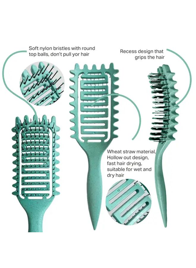 Green Detangling Curly Hair Styling Brush Gentle Comb with Nylon Bristles ABS Handle Lightweight for All Hair Types Promotes Smooth Curls Frizz Control - Image 2