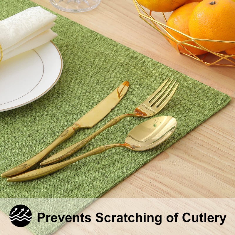 homing Cotton Linen Placemats Set of 6, Cloth Washable Farmhouse Dining Table Mats for Indoors & Outdoors, Easy to Clean, Grass Green, 13 x 19 Inch - Image 4