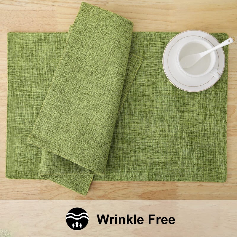 homing Cotton Linen Placemats Set of 6, Cloth Washable Farmhouse Dining Table Mats for Indoors & Outdoors, Easy to Clean, Grass Green, 13 x 19 Inch - Image 5