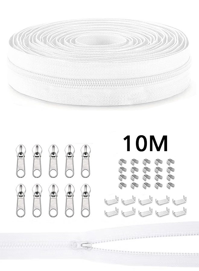 Lemon #5 Nylon Zipper Tape for Sewing, 50 Yards White, Nylon Coil Zippers for DIY Sewing Craft with 10 Bulk Zipper Slider - Image 1