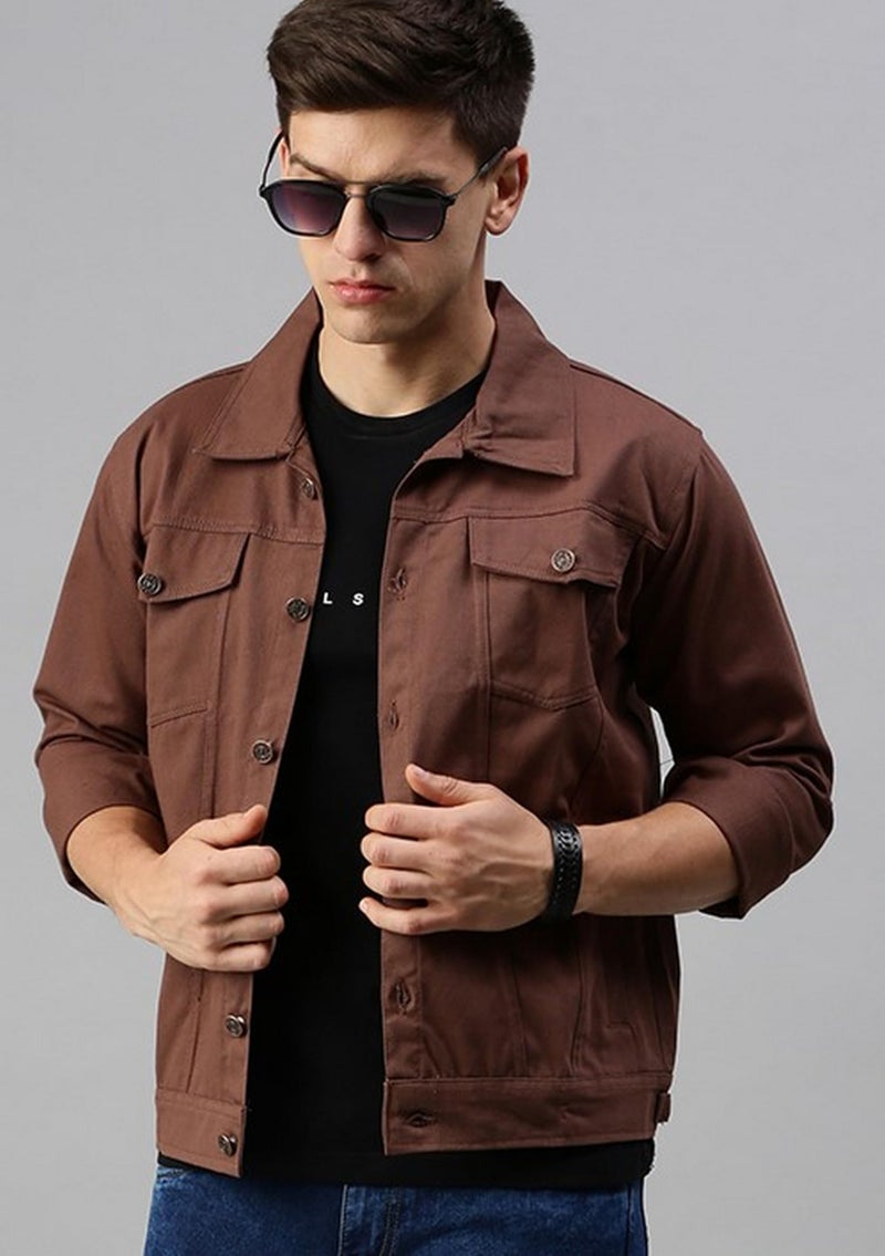 VOGATI Men's Denim Jacket kjt209vog-s_Brown_S - Image 2