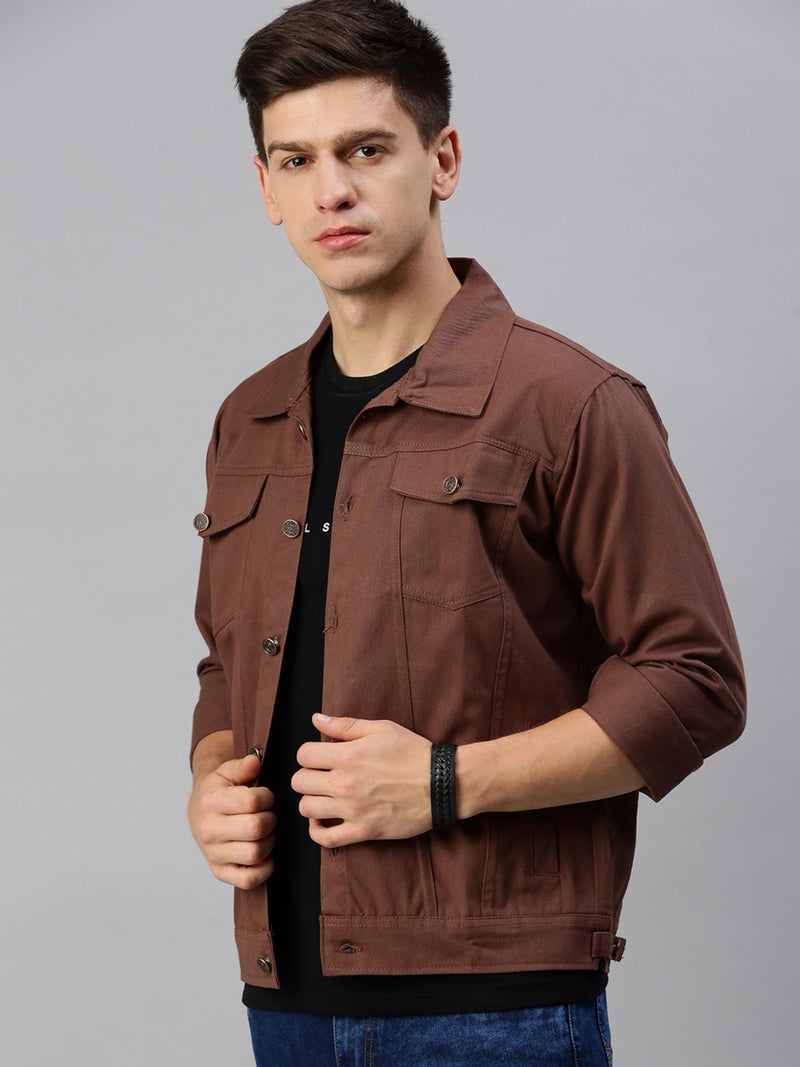 VOGATI Men's Denim Jacket kjt209vog-s_Brown_S - Image 4