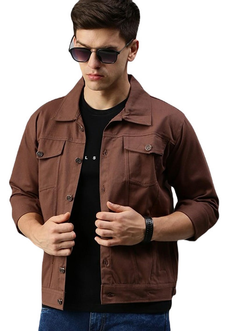 VOGATI Men's Denim Jacket kjt209vog-s_Brown_S - Image 1