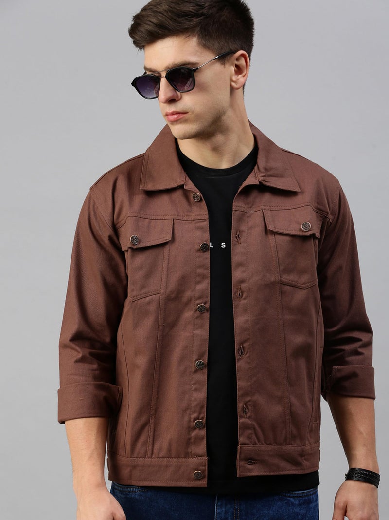 VOGATI Men's Denim Jacket kjt209vog-s_Brown_S - Image 3