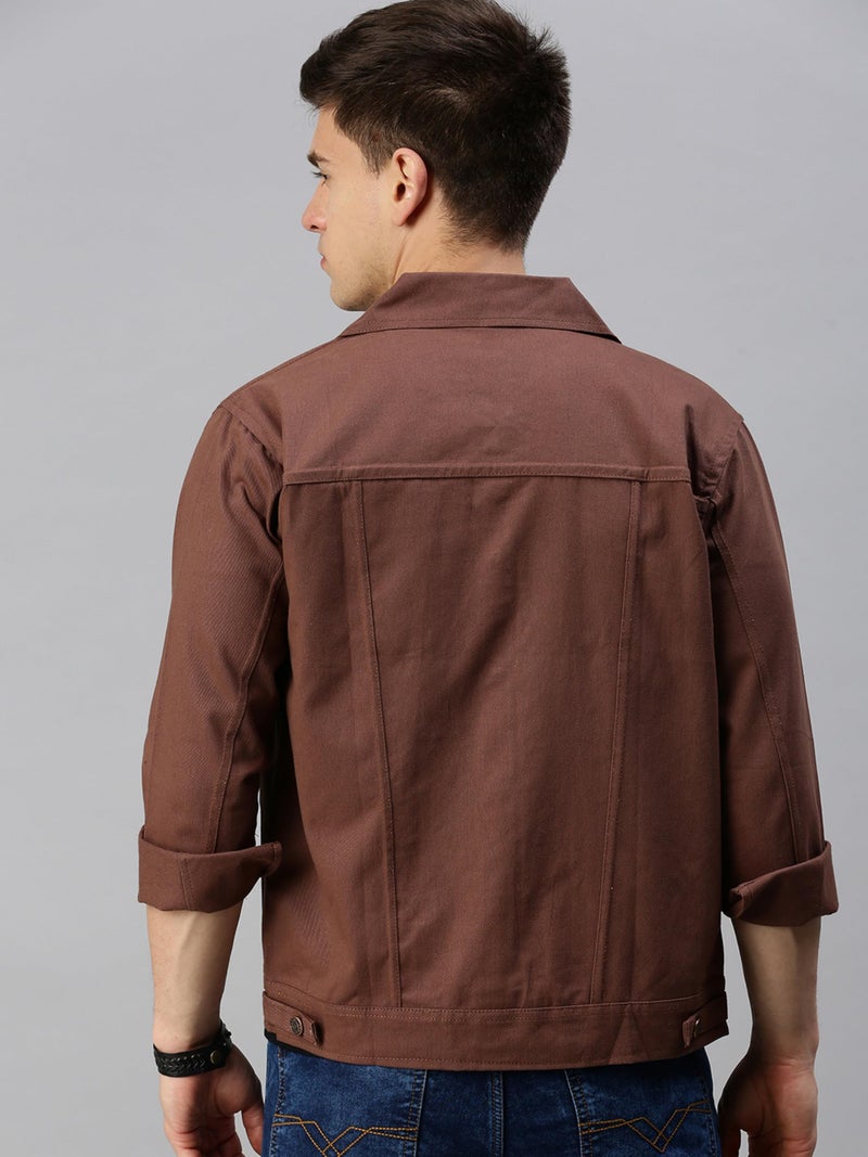VOGATI Men's Denim Jacket kjt209vog-s_Brown_S - Image 5