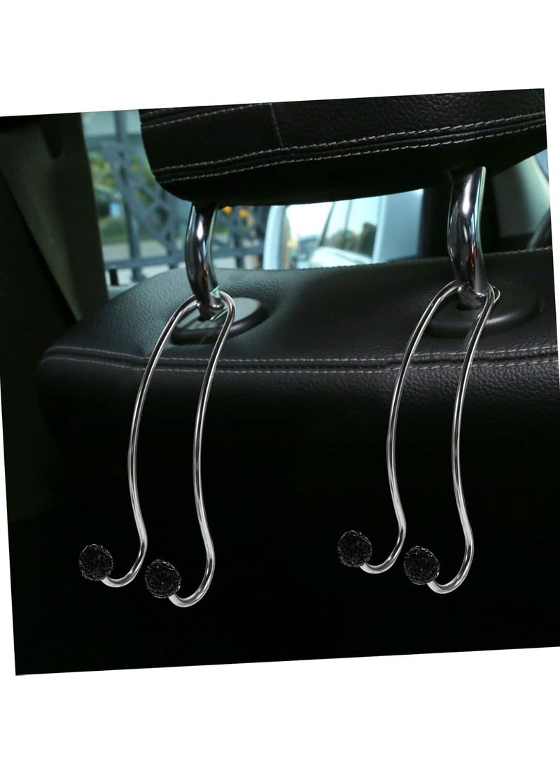 GGOOT 6 PCS Hook up car Purse Hook Metal s Hooks car Purse Holders Car Back Hooks Multi Hanger Vehicle Back Hanger Crystal Purse Stainless Steel Car Hook Diamond Rhinestones car Bag Black  - Image 4