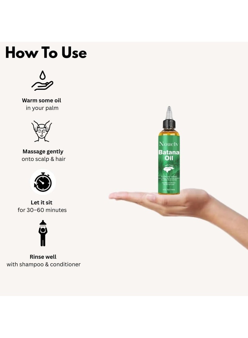 Nouelv Batana Oil for Hair Growth – 100% Pure & Natural Raw Batana Oil from Honduras, Thickens & Strengthens Hair – Deeply Moisturizing Hair Oil for All Hair Types – 4 FL OZ – Unrefined & Cold-Pressed  - Image 3