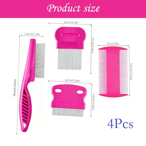 FFZDENA 4 Pack Lice Comb, Pink Lice and Nits Removal Comb for Women and Kids, Effective Hair Comb for Lice Removal, Dandruff Remover Comb, Suitable for All Hair Types - Image 2