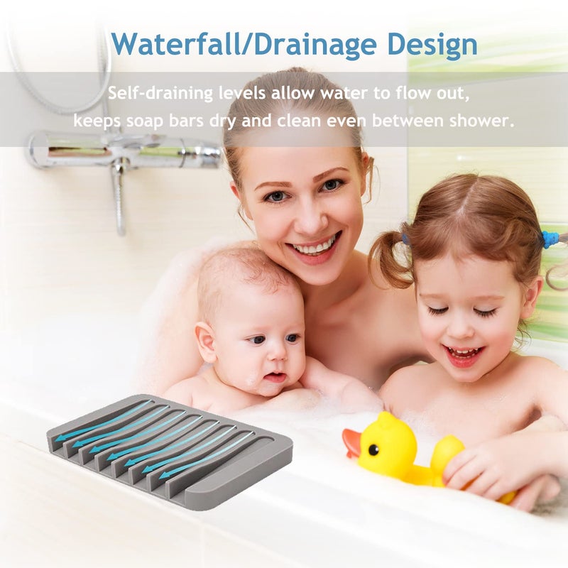 MODENGKONGJIAN Self Draining Soap Dishes, 3 Pcs Silicone Soap Saver, Waterfall Drainer Soap Holder for Bathroom, Extend Soap Life, Keep Soap Bars Dry Clean & Easy Cleaning (White) - Image 5