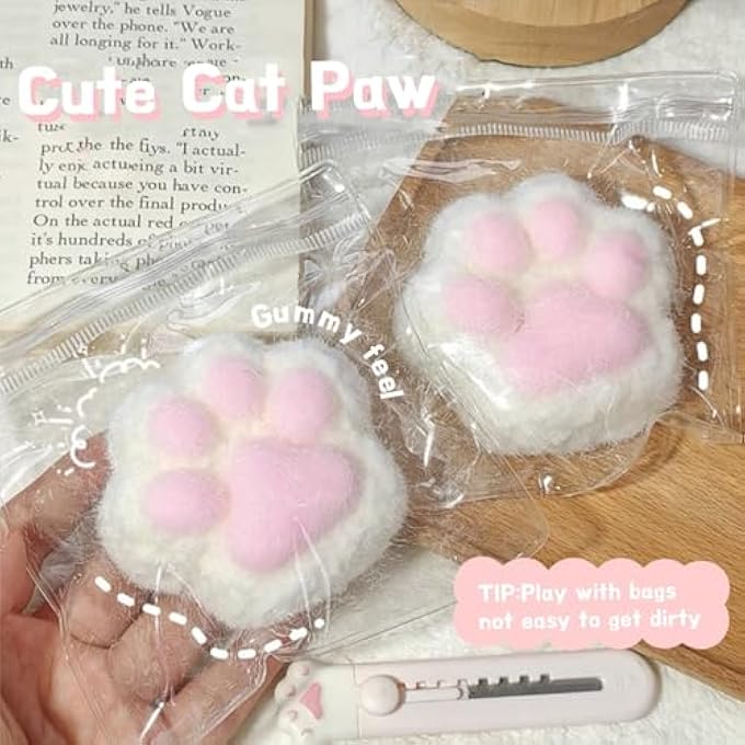 AoMige Cat Paw Squeeze Toy for Kids and Adults Big Furry Cat Paw Squishy Toy for Stress Relief, Super Soft Squeeze Fidget Toy - Image 2