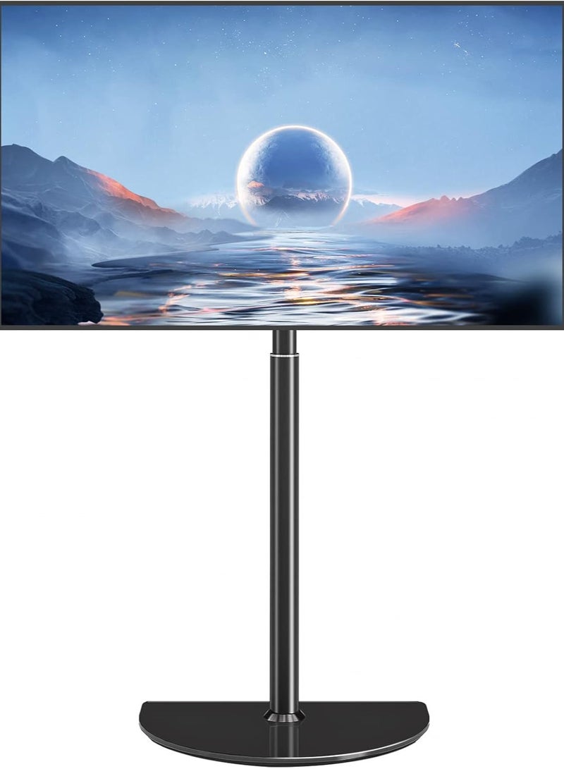 Rfiver Universal Corner TV Floor Stand with Swivel Mount for 32-65 inch LED LCD Plasma Flat Panel or Curved Screen TVs up to 40 kg, Mid Century Modern TV Stand with Height Adjustable and Semi Circular Glass Base, VESA 400x400 mm, Black - Image 1