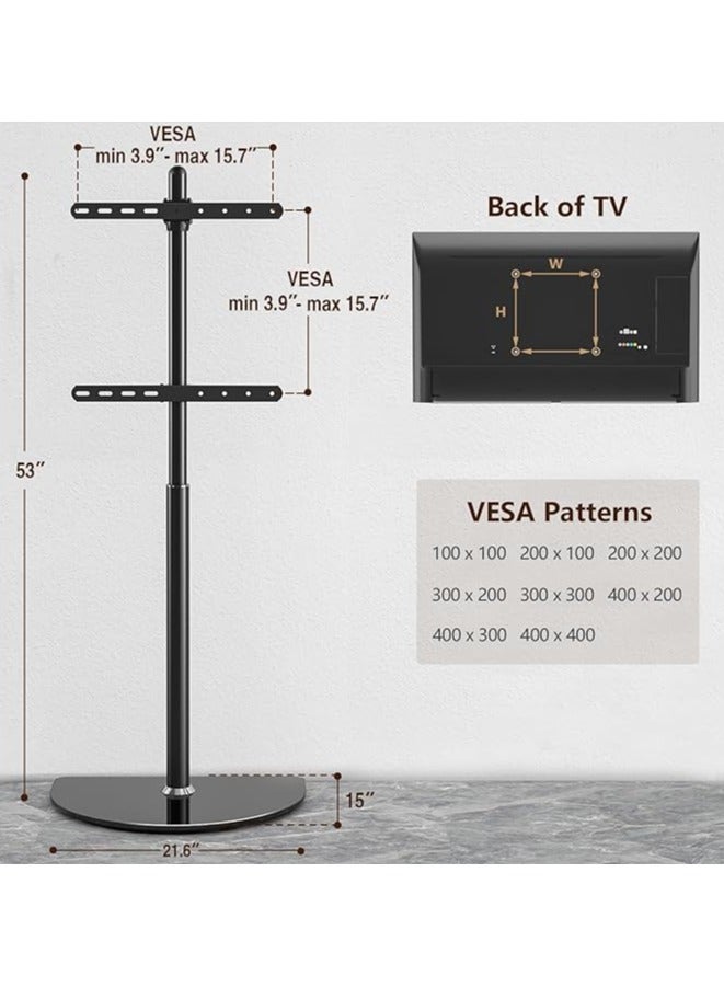 Rfiver Universal Corner TV Floor Stand with Swivel Mount for 32-65 inch LED LCD Plasma Flat Panel or Curved Screen TVs up to 40 kg, Mid Century Modern TV Stand with Height Adjustable and Semi Circular Glass Base, VESA 400x400 mm, Black - Image 4
