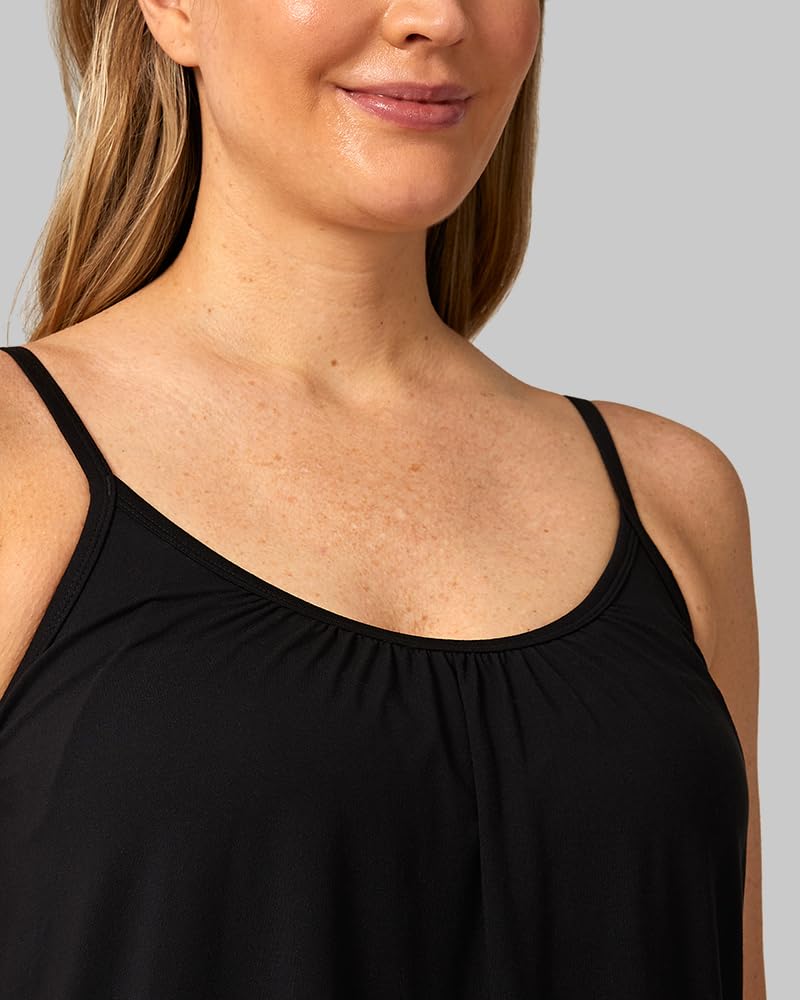 32 Degrees Cool Womens Shirred Flowly Relaxed Lounge Built-in Cups Shelf Bra Tank Cami, Black, X-Large - Image 2