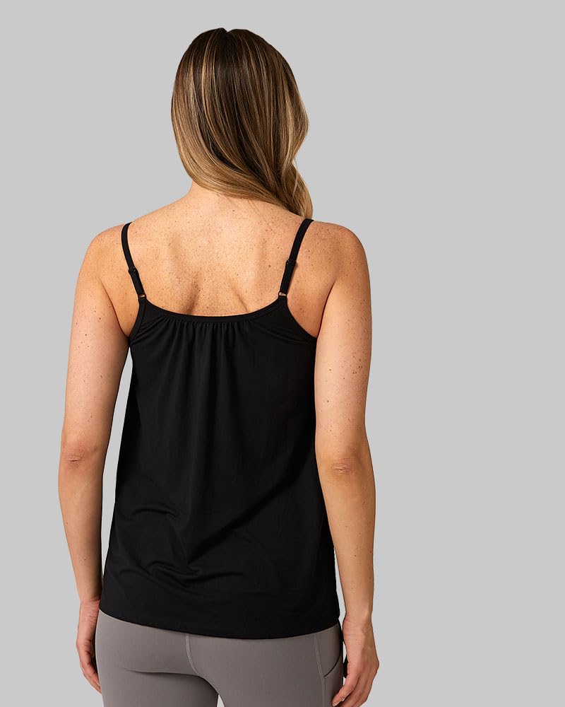 32 Degrees Cool Womens Shirred Flowly Relaxed Lounge Built-in Cups Shelf Bra Tank Cami, Black, X-Large - Image 4