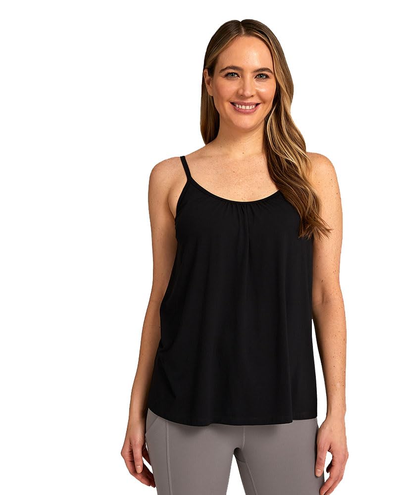 32 Degrees Cool Womens Shirred Flowly Relaxed Lounge Built-in Cups Shelf Bra Tank Cami, Black, X-Large - Image 1