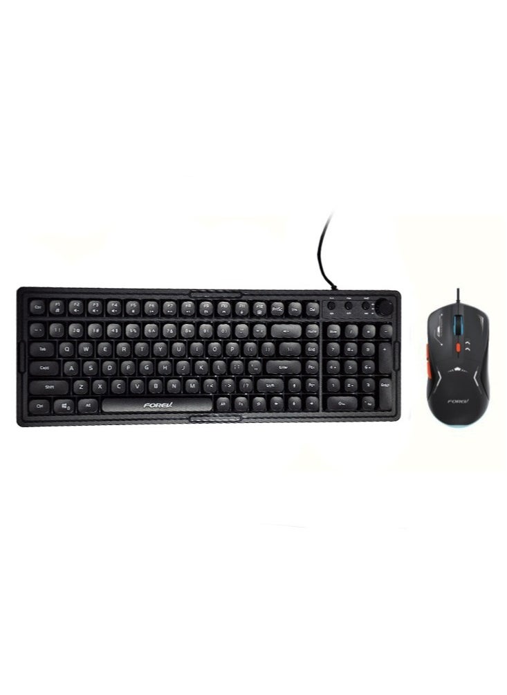Forev Wired Gaming keyboard and mouse suit Esports Light-Emitting Office Desktop Laptop Wired Film Wired Keyboard (FV-Q908  Black)  - Image 1