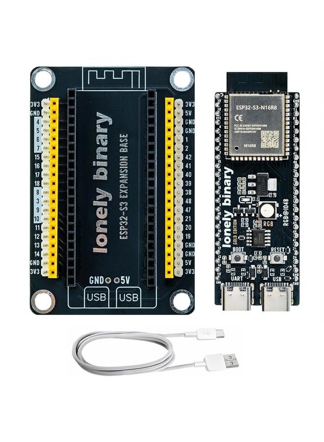 LONELY BINARY لوحة تطوير لوني باينري ESP32-S3 N16R8 إصدار الذهب - 16MB فلاش، 8MB PSRAM، Type-C، واي فاي، بلوتوث مع لوحة توسيع 2.54mm متوافقة مع Arduino IDE MicroPython - Image 1