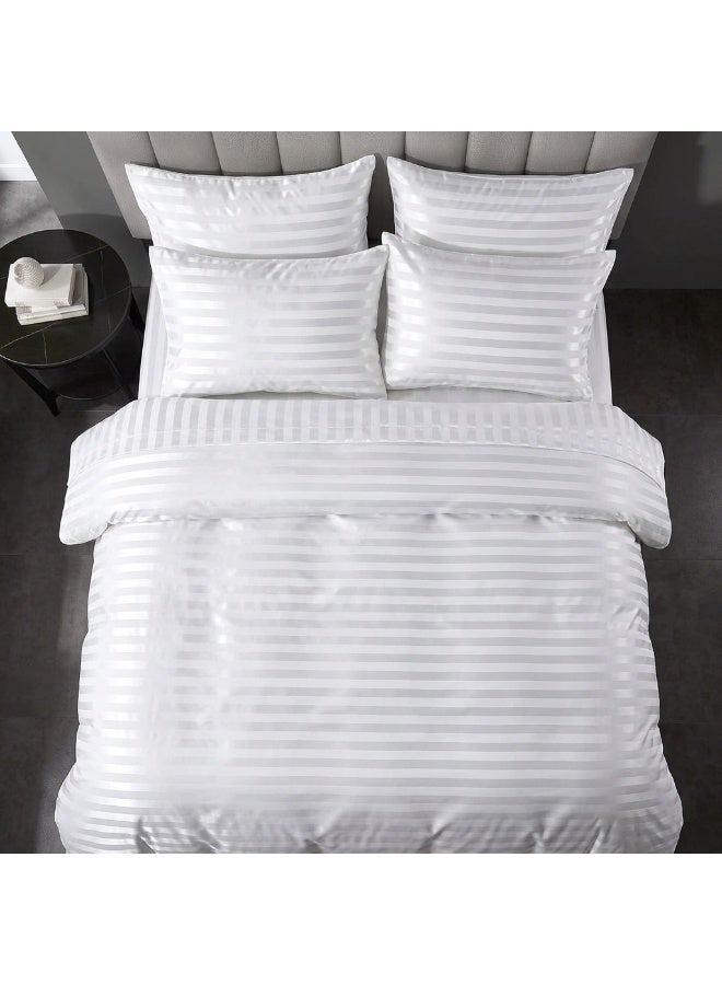 ريشا هوم 6 Pc White Stripe Duvet Cover Set 220x240 cm with Fitted Sheet 200x200+30 cm & 4 Pillow Cases - Image 1