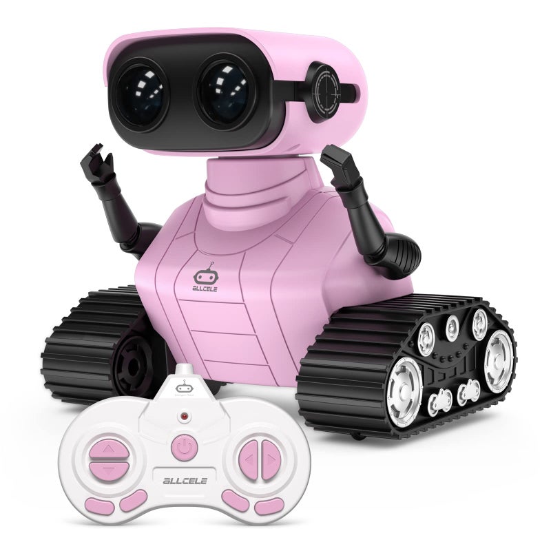 ALLCELE ALLCELE Robot Toys, Rechargeable Kids RC Robots for Girls & Boys, Remote Control Toy with LED Eyes & Music, for Children Age 3+ Years Old - Pink  - Image 1