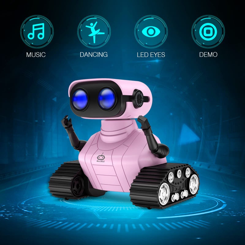 ALLCELE ALLCELE Robot Toys, Rechargeable Kids RC Robots for Girls & Boys, Remote Control Toy with LED Eyes & Music, for Children Age 3+ Years Old - Pink  - Image 2