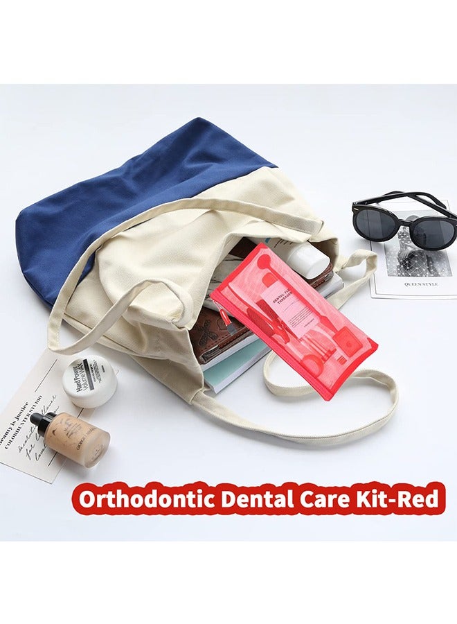 Braces Cleaning Kit, 8 Pack Orthodontic Care Kit Orthodontic Toothbrush Travel Toothbrush Brush Ortho Wax Floss, Oral Mirror Dental Floss Threaders, Hourglass Timer Included (Red) - Image 4