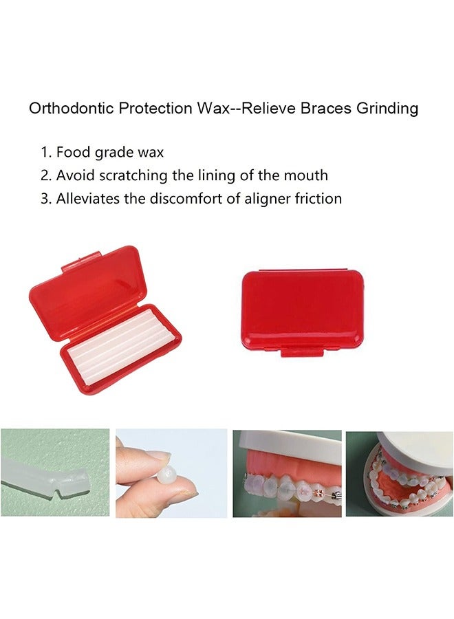 Braces Cleaning Kit, 8 Pack Orthodontic Care Kit Orthodontic Toothbrush Travel Toothbrush Brush Ortho Wax Floss, Oral Mirror Dental Floss Threaders, Hourglass Timer Included (Red) - Image 3