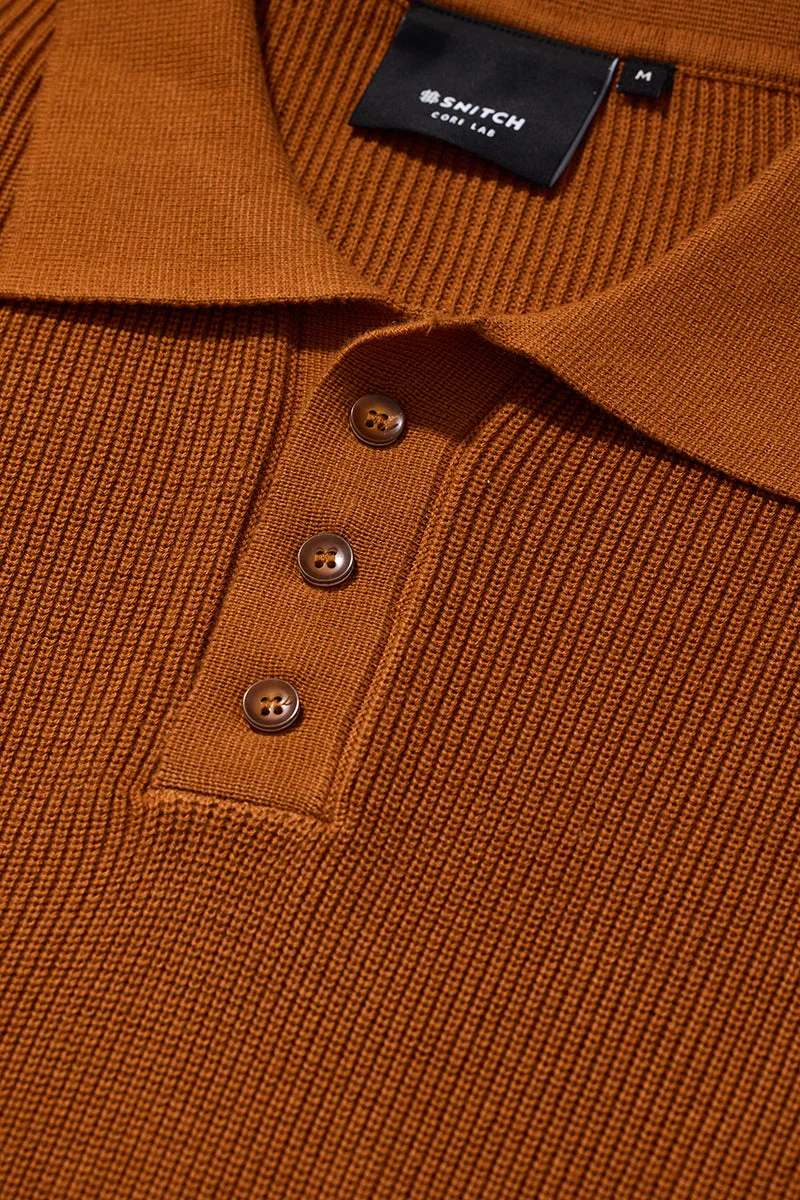 سنيتش تيشيرت بولو كور لاب بني بنقوش