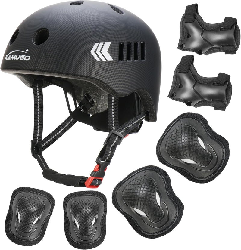 KAMUGO Kids Bike Helmet Set, Toddler Helmet for Ages 2-8 Boys Girls with Sports Protective Gear Set Knee Elbow Wrist Pads for Skateboard Cycling Scooter Rollerblading - Image 1